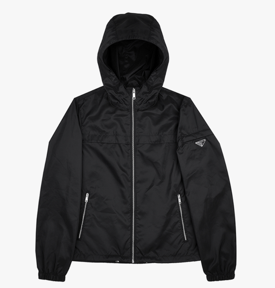 [Authentic][New] PRADA Triangle Logo K-Way Hooded Windbreaker Jacket Black SGA466 106O F0002 (Size 52/L)