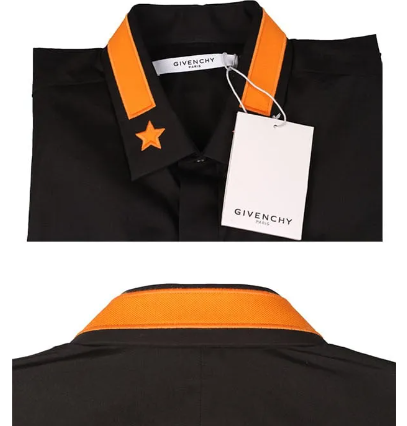 [정품][새상품] GIVENCHY 남성 스타 패치 칼라 히든버튼 블랙 셔츠 (사이즈 M)