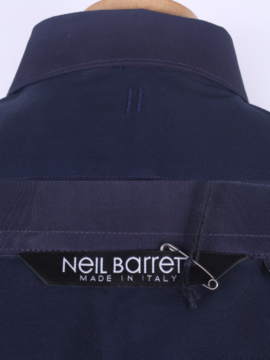 [정품][새상품] NEIL BARRETT 남성 라이트닝 번개 프린트 반팔 셔츠 네이비 (사이즈 42/S/95)