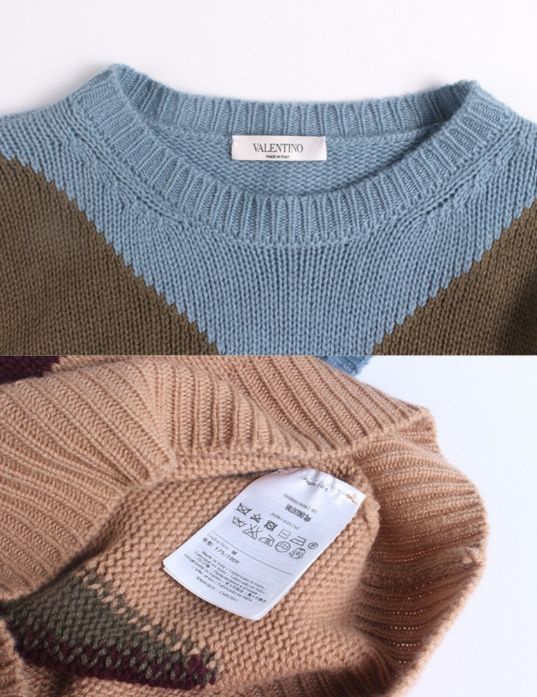 [正規品][新品] VALENTINO ジオメトリックカラーブロック カシミヤニットセーター A6262 U121 (サイズ S / 95)