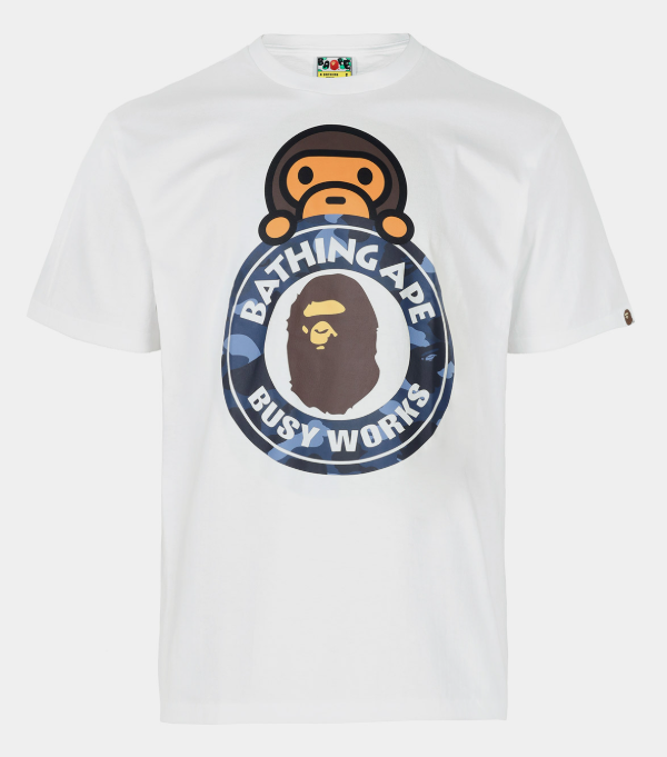[Authentic][New] 26SS BAPE Color Camo Milo On Busy Works T-Shirt White×Navy L(105) (002TEM301007M)