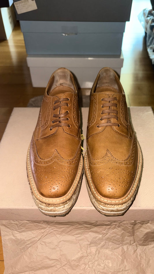[정품][새상품] PRADA 여성 브로그 에스파드리유 슈즈 1E544D NATURALE EU37 235-240mm