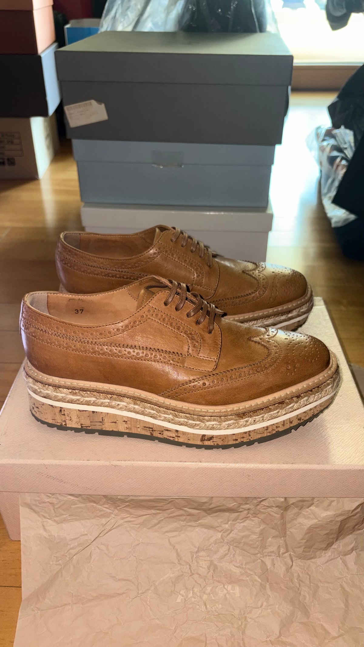 [정품][새상품] PRADA 여성 브로그 에스파드리유 슈즈 1E544D NATURALE EU37 235-240mm