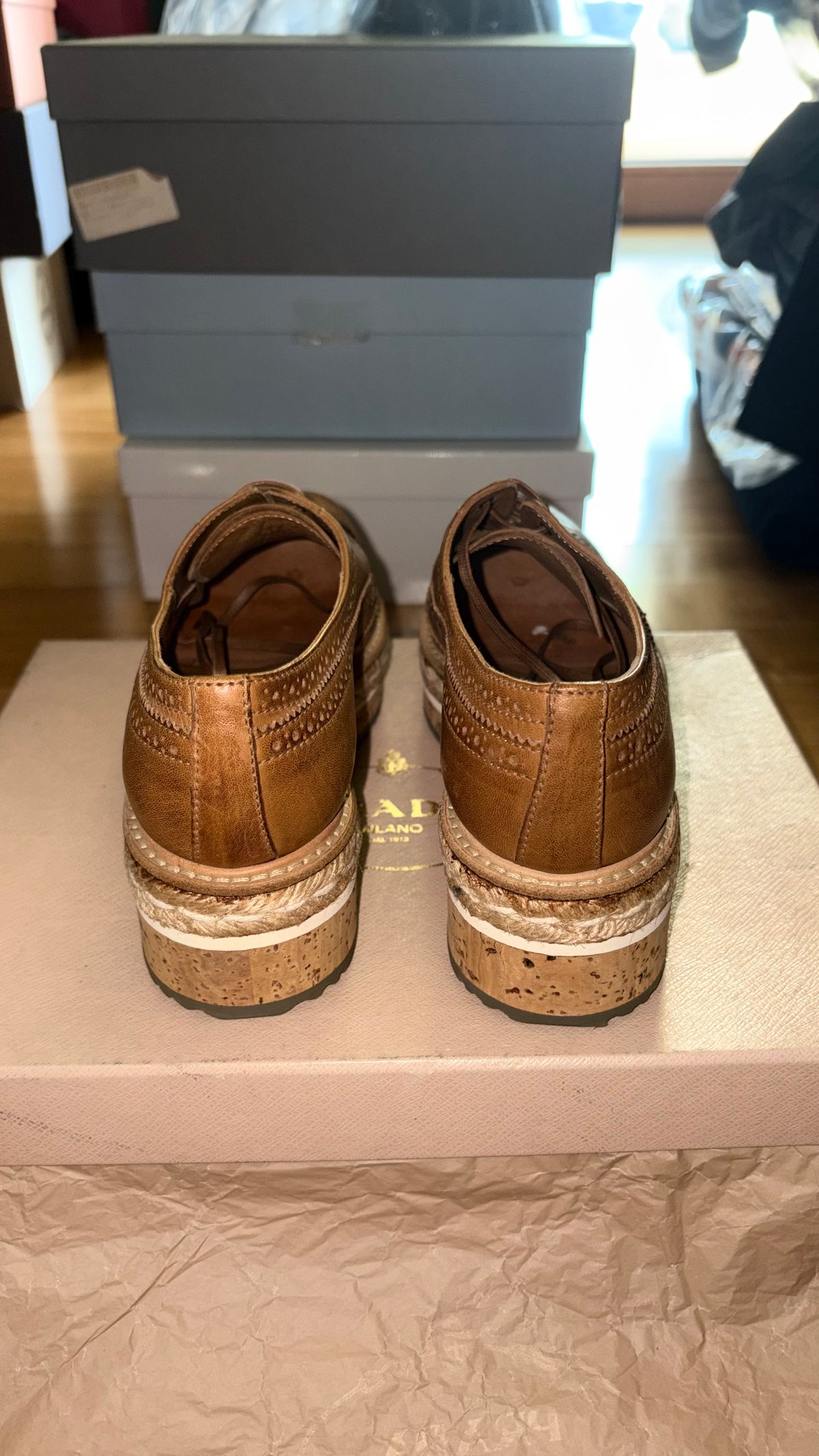 [정품][새상품] PRADA 여성 브로그 에스파드리유 슈즈 1E544D NATURALE EU37 235-240mm