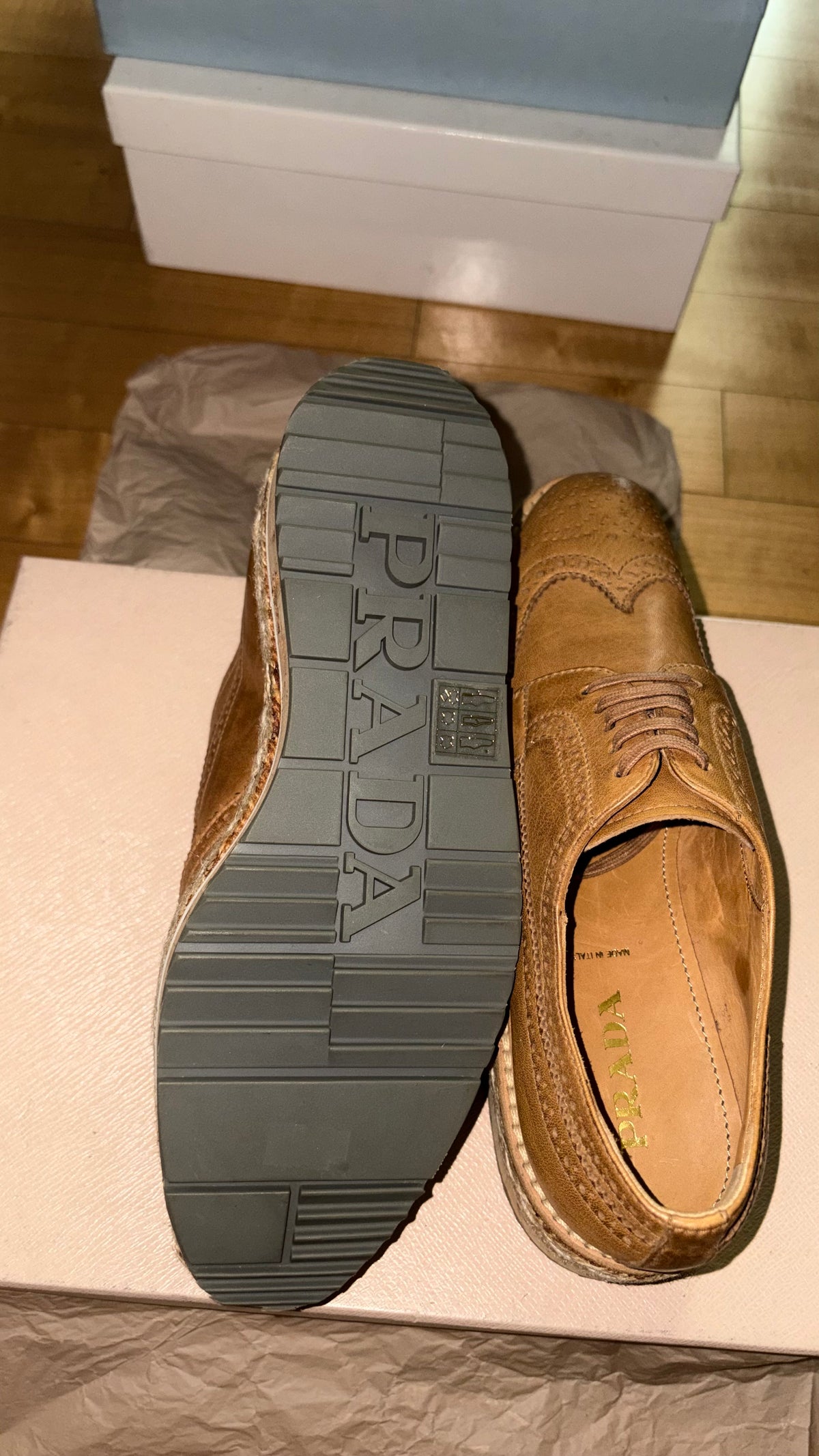 [정품][새상품] PRADA 여성 브로그 에스파드리유 슈즈 1E544D NATURALE EU37 235-240mm