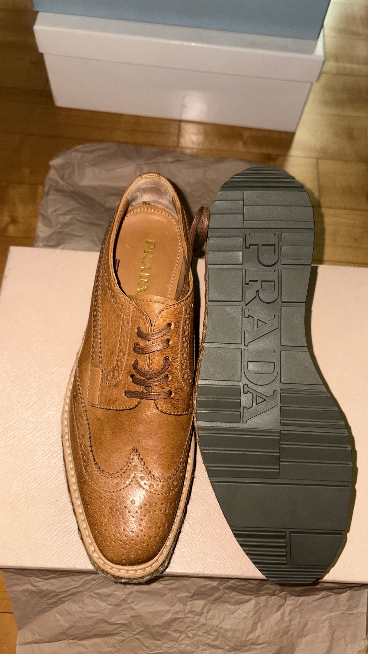 [정품][새상품] PRADA 여성 브로그 에스파드리유 슈즈 1E544D NATURALE EU37 235-240mm