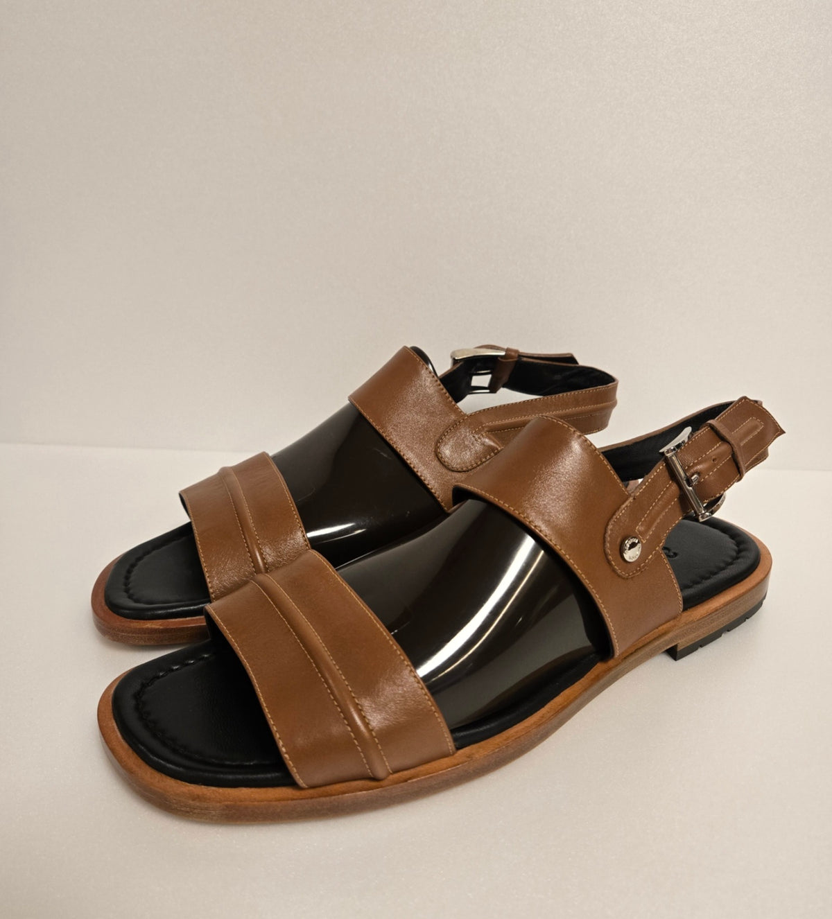 [Genuine] [New Product] A.TESTONI Men's Brown Leather Strap Sandals