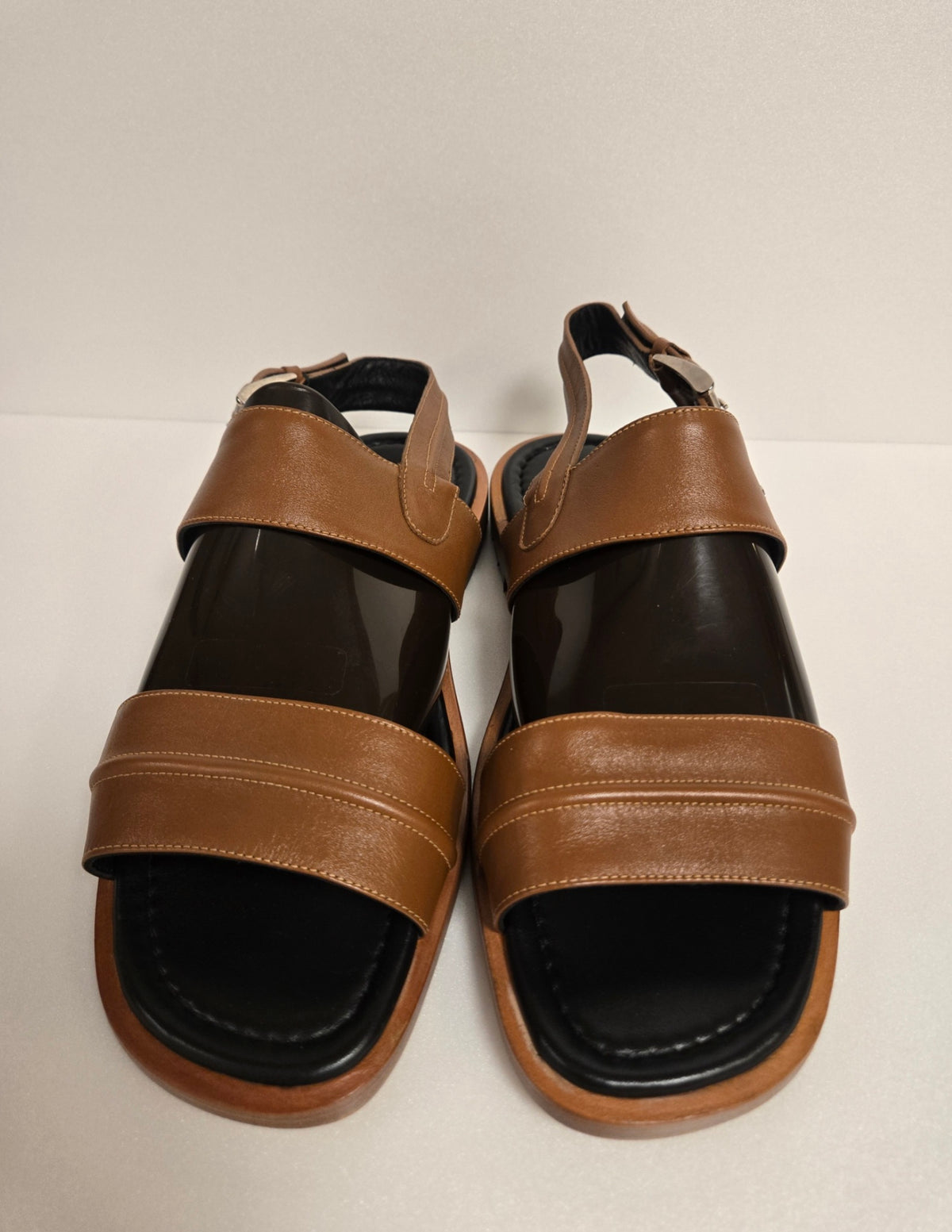 [Genuine] [New Product] A.TESTONI Men's Brown Leather Strap Sandals