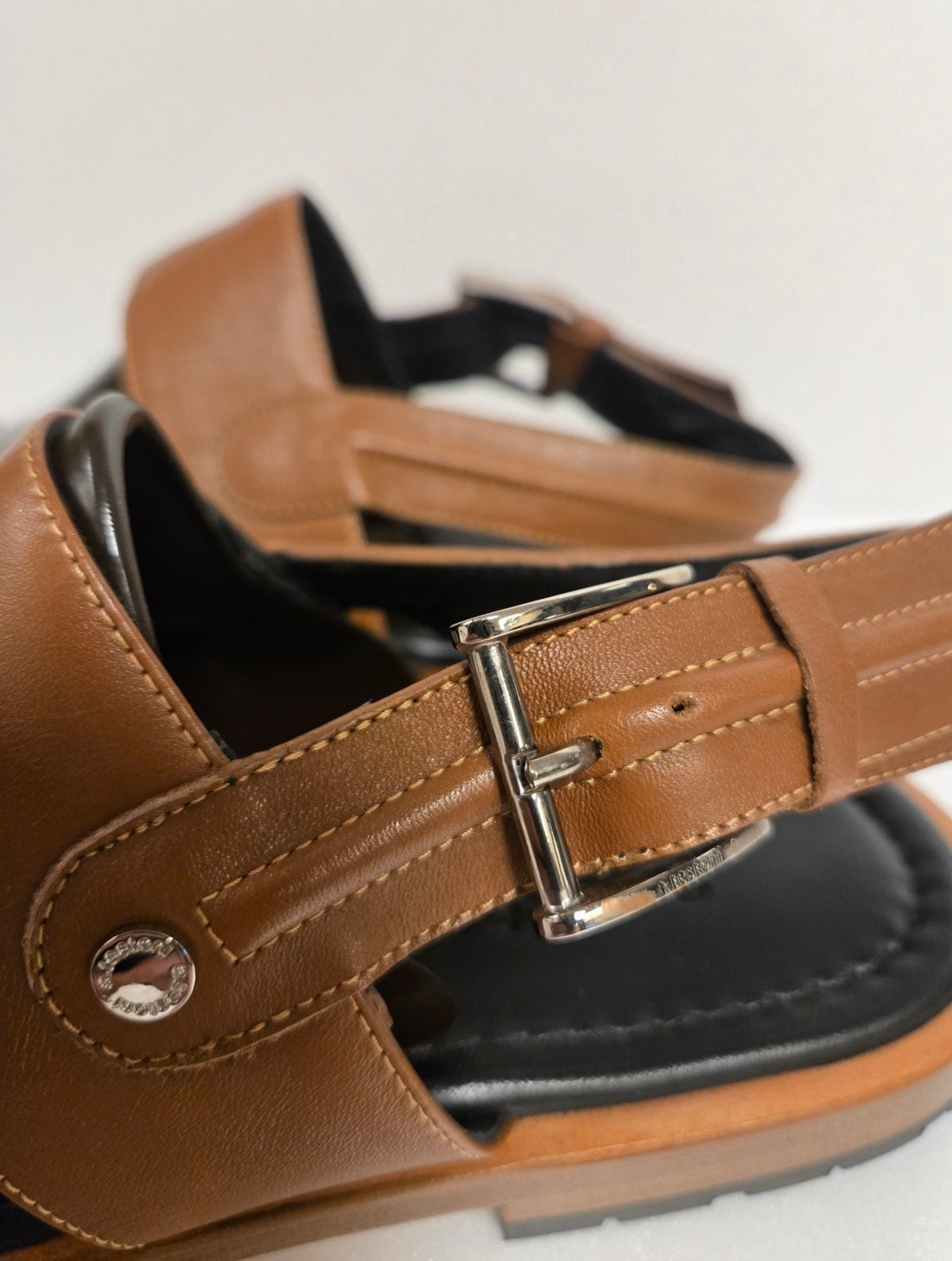 [Genuine] [New Product] A.TESTONI Men's Brown Leather Strap Sandals