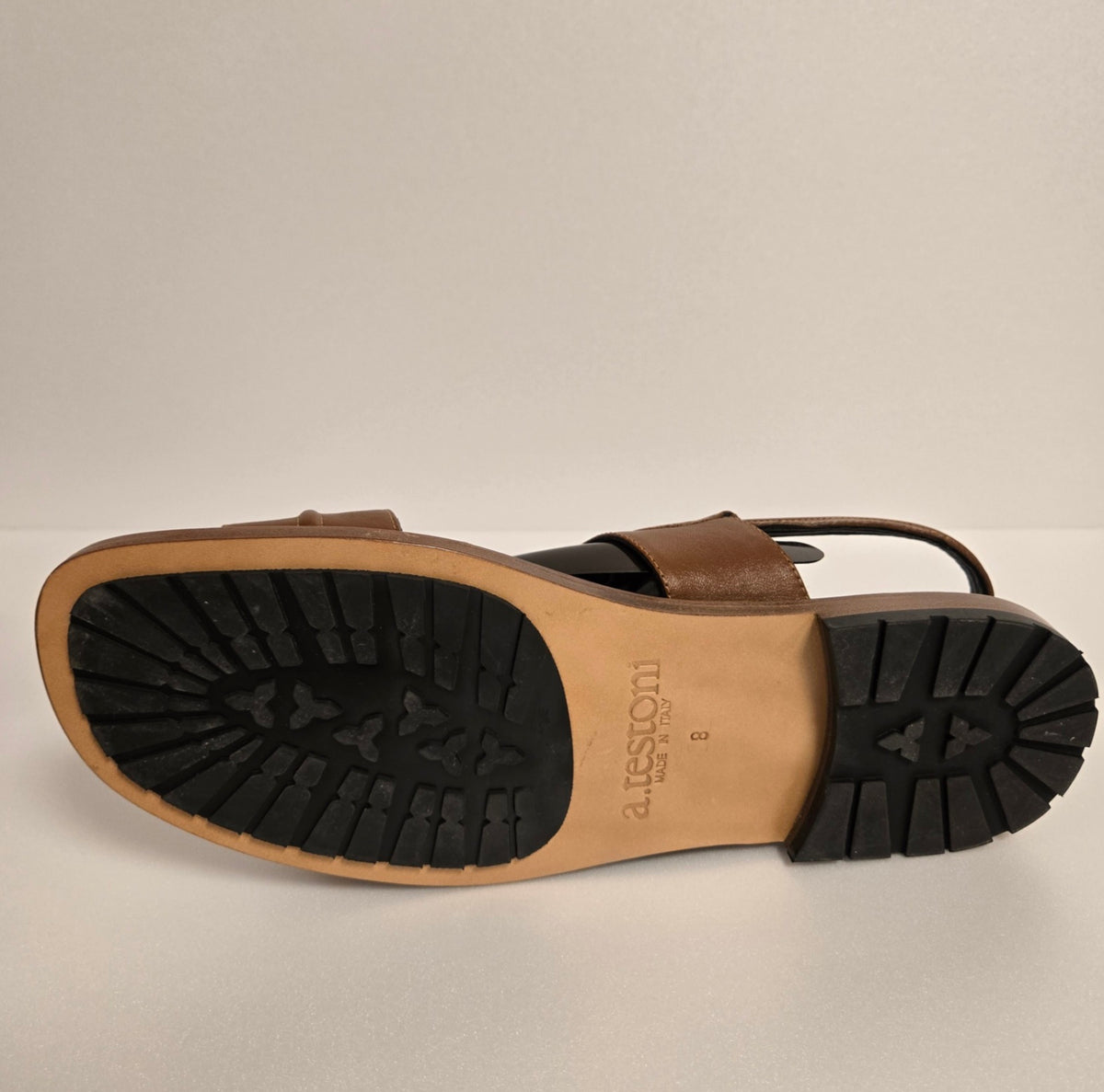 [Genuine] [New Product] A.TESTONI Men's Brown Leather Strap Sandals