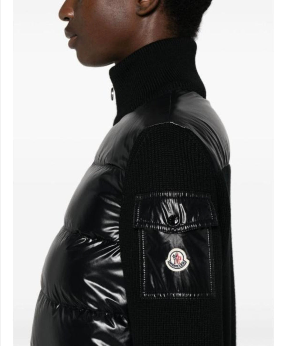 [정품][새상품] MONCLER 여성 니트 패딩 가디건 블랙 로고패치 9B00013 M1131 999 (사이즈 L)