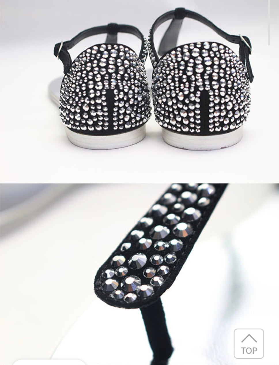 [정품][새상품] GIUSEPPE ZANOTTI 여성 크리스탈 T스트랩 플랫 샌들 블랙/실버 EU 36(230mm)