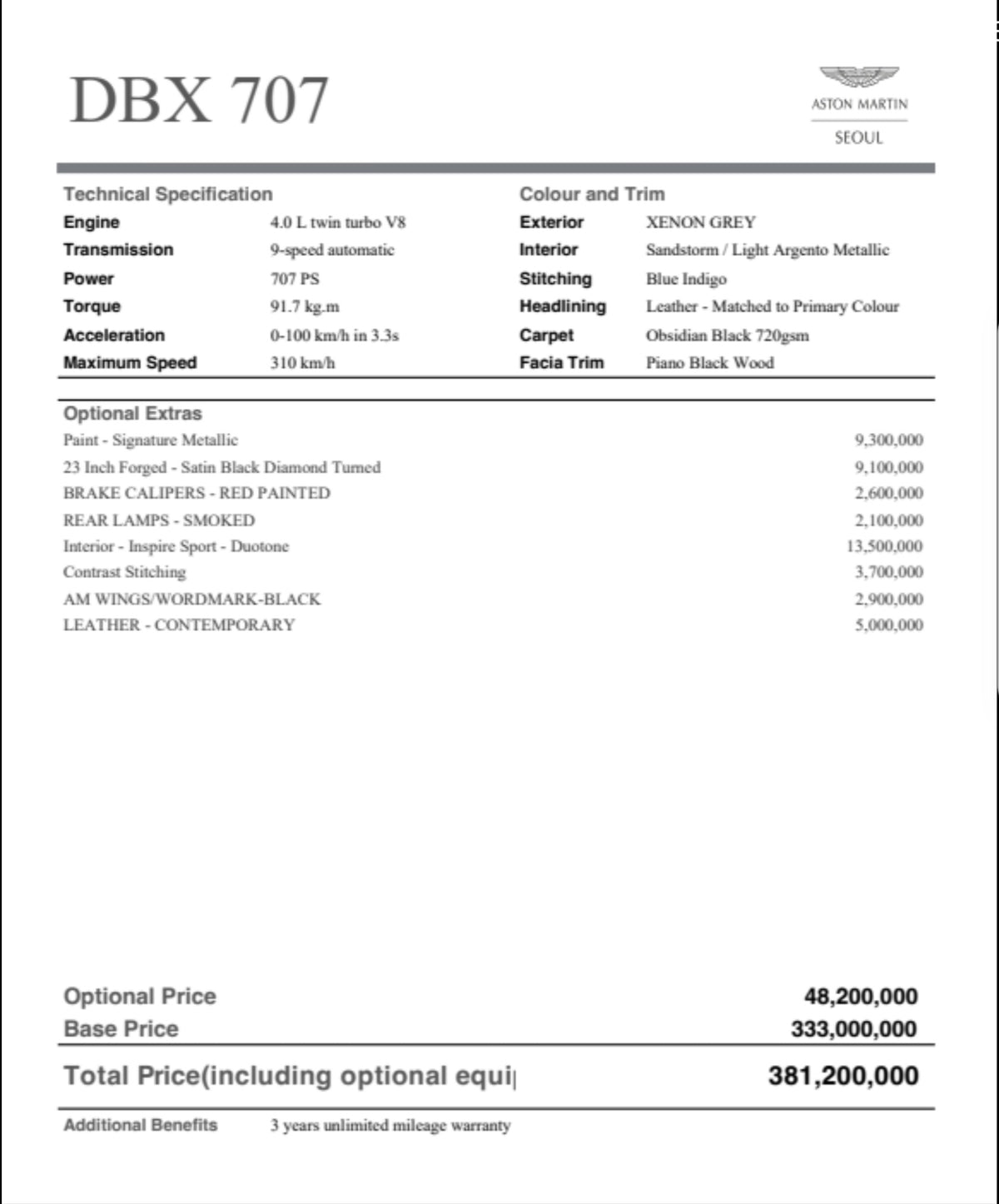 [정식출고] 애스턴마틴 DBX707 4.0 V8 AWD | 707PS | 23인치 포지드 휠 | 카본 세라믹 브레이크 | 7,400kmkm
